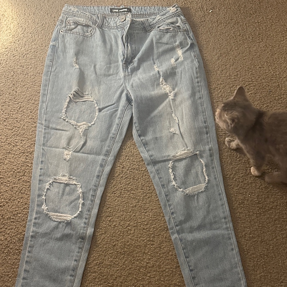 Light Wash Distressed Straight Leg Jeans